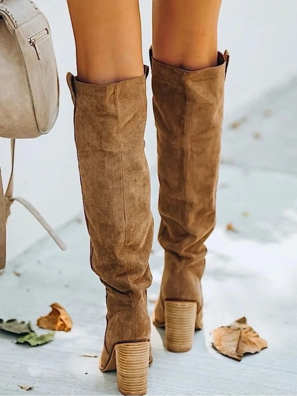 Mi.iM knee high Saint Suede Block Heel Boots in Camel